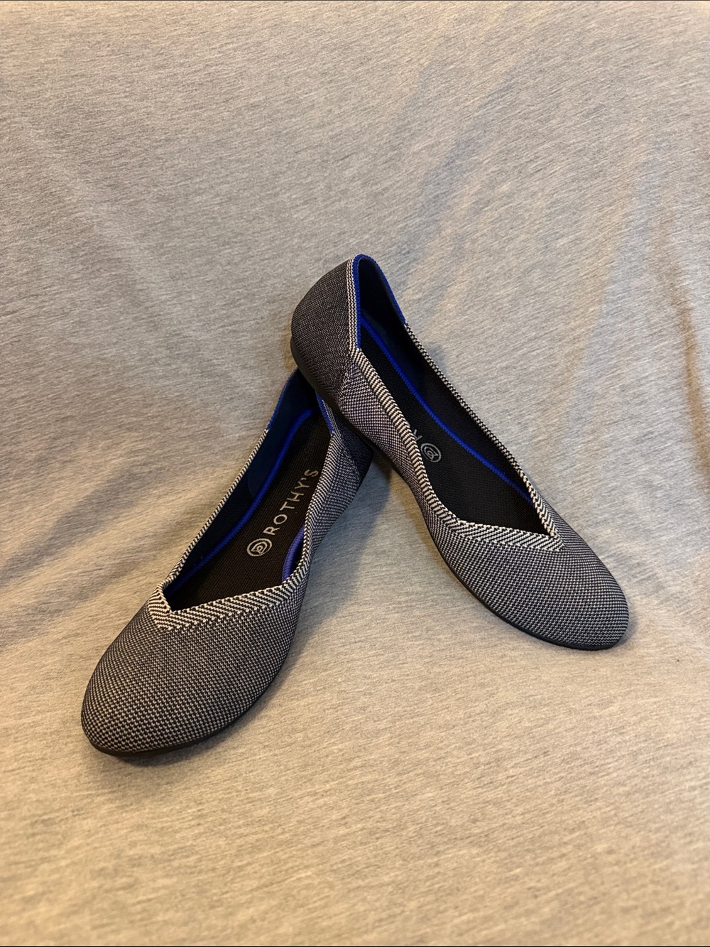 Rothy's Gray Knit Ballet Flats with Blue Trim
